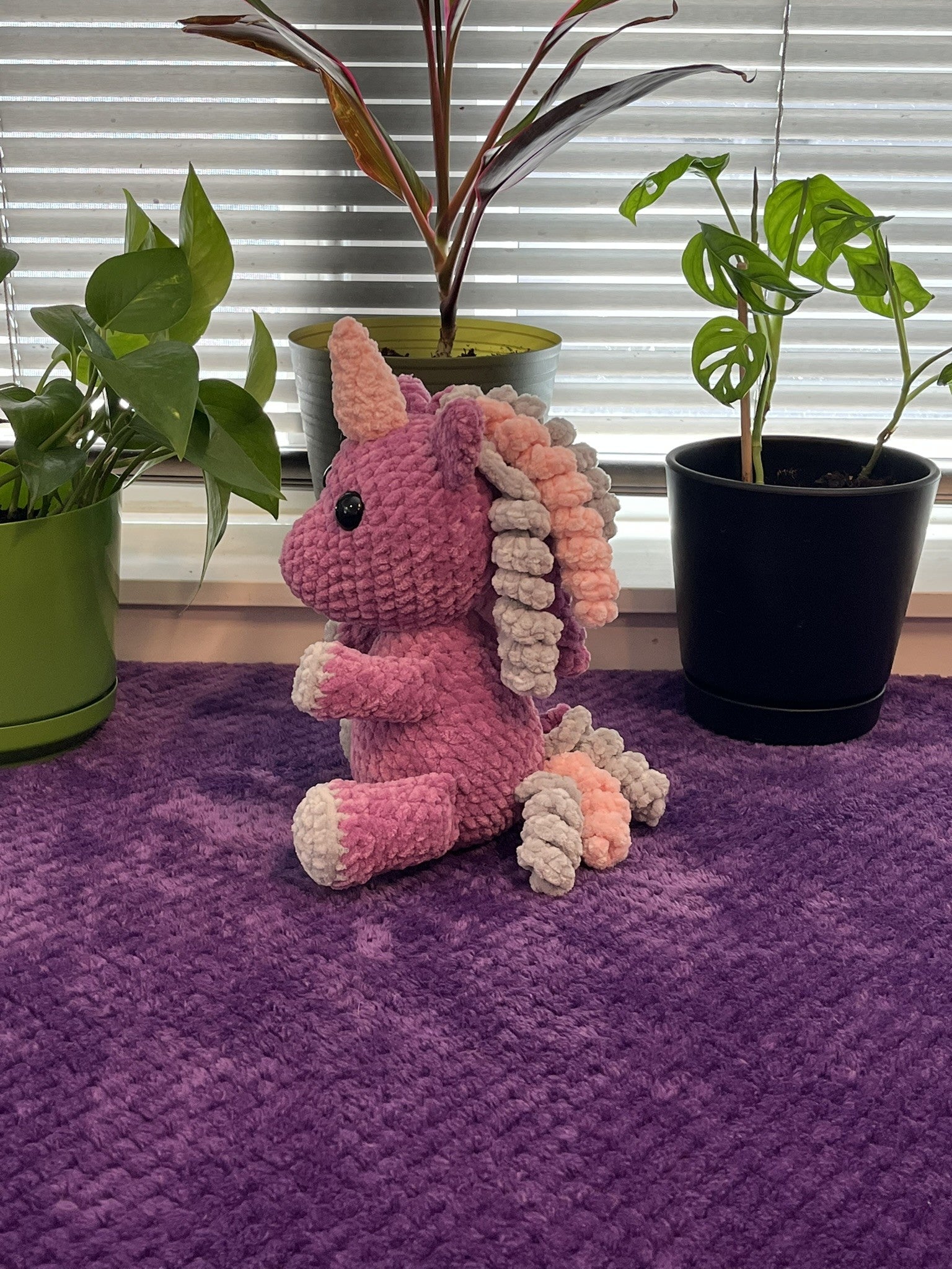 Handmade Crochet Unicorn Plushie - Sitting